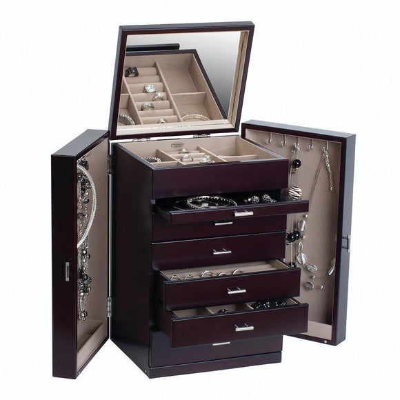 Geneva Upright Wooden Jewelry Box in Java Finish-Jewelry Box-Mele & Co.-Top Notch Gift Shop