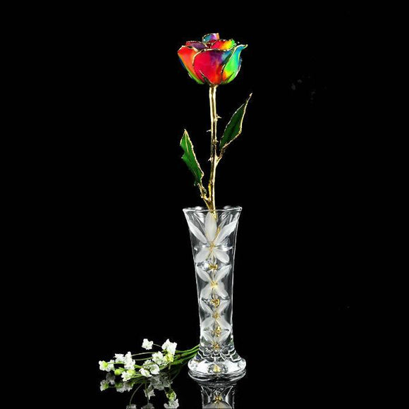 24K Gold Tipped Paradise Rose with Crystal Vase-Gold Trimmed Rose-The Rose Lady-Top Notch Gift Shop