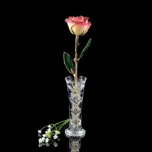 24K Gold Tipped White and Pink Rose with Crystal Vase-Gold Trimmed Rose-The Rose Lady-Top Notch Gift Shop