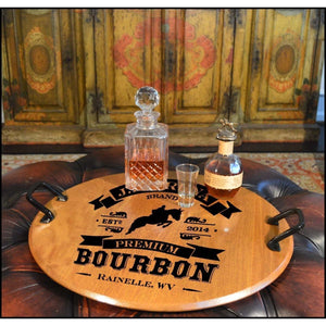 High Horse Barrel Head Serving Tray with Wrought Iron Handles - Personalized-Serving Tray-1000 Oaks Barrel-Top Notch Gift Shop