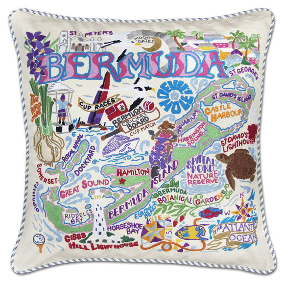 Bermuda Hand Embroidered CatStudio Pillow-Pillow-CatStudio-Top Notch Gift Shop