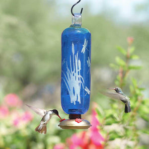 Dragonfly Filigree Glass Hummingbird Feeder - Blue-Bird Feeder-Parasol Gardens-Top Notch Gift Shop