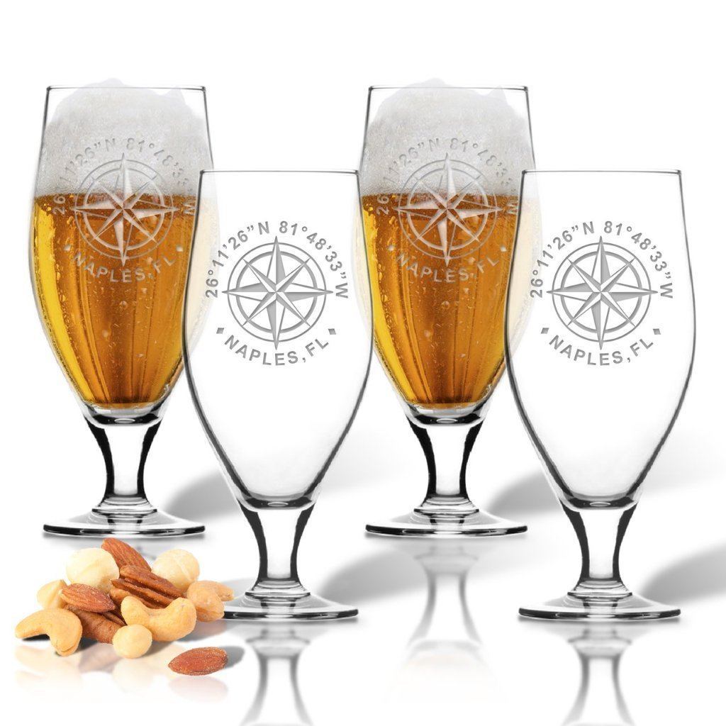 GPS Coordinates Cervoise Glasses (Set of 4) - Personalized-Cervoise Glass-Carved Solutions-Top Notch Gift Shop