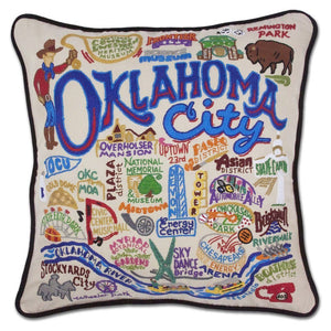 Oklahoma City Hand Embroidered CatStudio Pillow-Pillow-CatStudio-Top Notch Gift Shop