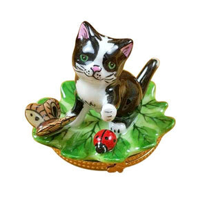 Cat on a Leaf Limoges Box by Rochard™-Limoges Box-Rochard-Top Notch Gift Shop