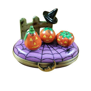 3 Pumpkin Scene with Witch Hat Limoges Box by Rochard™-Limoges Box-Rochard-Top Notch Gift Shop