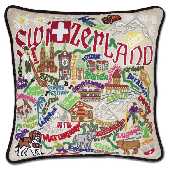 Switzerland Hand Embroidered CatStudio Pillow-Pillow-CatStudio-Top Notch Gift Shop