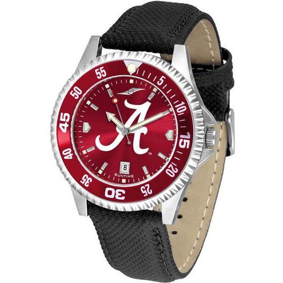 Alabama Crimson Tide Mens Competitor Ano Poly/Leather Band Watch w/ Colored Bezel-Watch-Suntime-Top Notch Gift Shop