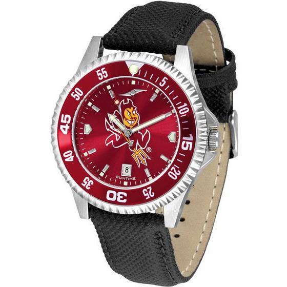 Arizona State Sun Devils Mens Competitor Ano Poly/Leather Band Watch w/ Colored Bezel-Watch-Suntime-Top Notch Gift Shop