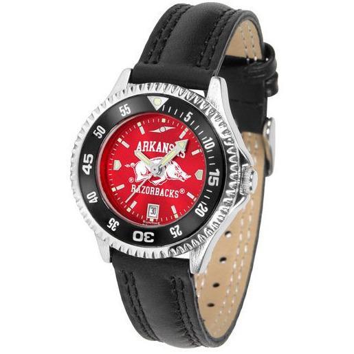 Arkansas Razorbacks Ladies Competitor Ano Poly/Leather Band Watch w/ Colored Bezel-Watch-Suntime-Top Notch Gift Shop