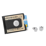 Black Leather Wallet and Classic Round Cufflinks Personalized Gift Set-Wallet-JDS Marketing-Top Notch Gift Shop