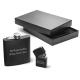 Black Matte 6oz Flask and Lighter Personalized Gift Set-Flask-JDS Marketing-Top Notch Gift Shop