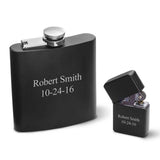 Black Matte 6oz Flask and Lighter Personalized Gift Set-Flask-JDS Marketing-Top Notch Gift Shop