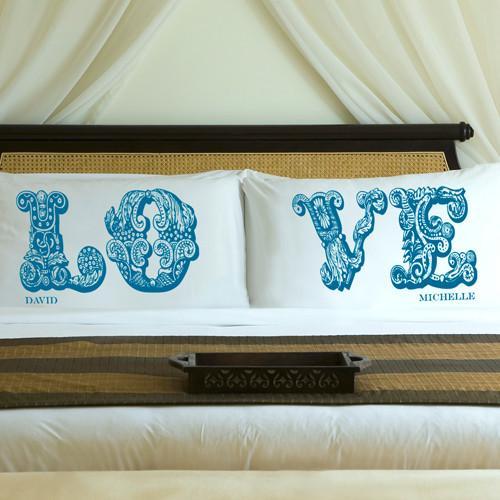 Blissful Blue LOVE Connection Couples Personalized Pillow Case Set-Pillow Case-JDS Marketing-Top Notch Gift Shop