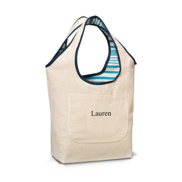 Blue Reversible Personalized Cotton Tote-Bag-JDS Marketing-Top Notch Gift Shop