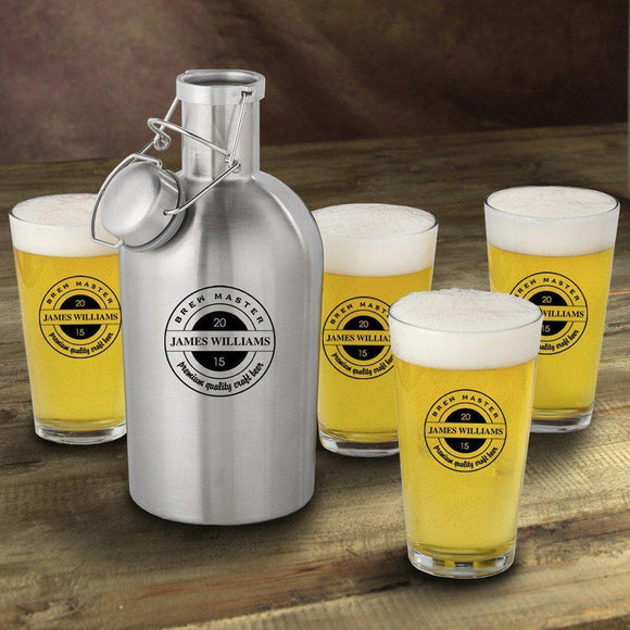 Brew Master Personalized Stainless Steel Beer Growler with Pint Glass Set-Growler-JDS Marketing-Top Notch Gift Shop