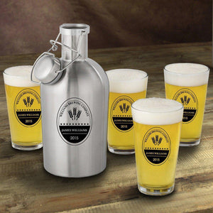 Brewing Company Personalized Stainless Steel Beer Growler with Pint Glass Set-Growler-JDS Marketing-Top Notch Gift Shop