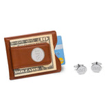 Brown Leather Wallet and Modern Oval Cufflinks Set-Wallet-JDS Marketing-Top Notch Gift Shop