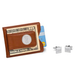 Brown Leather Wallet and Modern Square Cufflinks Personalized Set-Wallet-JDS Marketing-Top Notch Gift Shop