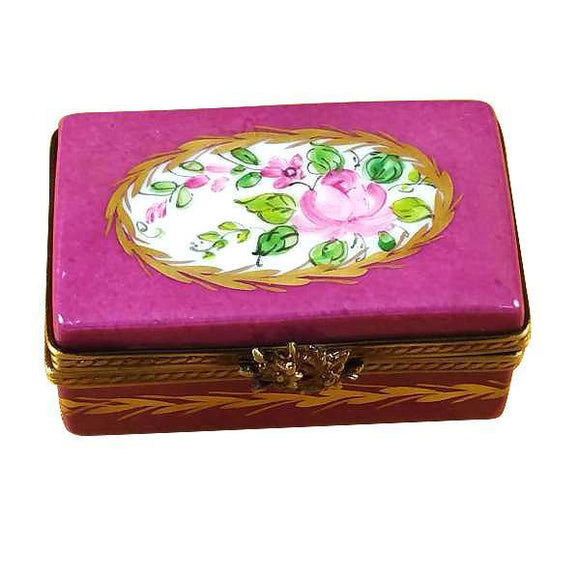 Burgundy Rectangle With Flowers Limoges Box by Rochard™-Limoges Box-Rochard-Top Notch Gift Shop
