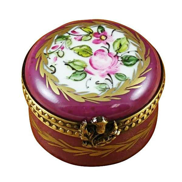 Burgundy Round With Flowers Limoges Box by Rochard™-Limoges Box-Rochard-Top Notch Gift Shop