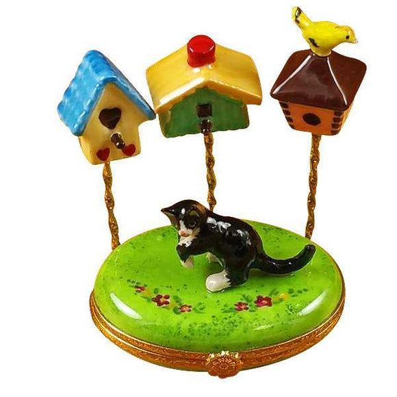 Cat With Three Birdhouses Limoges Box by Rochard™-Limoges Box-Rochard-Top Notch Gift Shop
