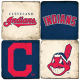 Cleveland Indians Italian Marble Coasters with Wrought Iron Holder (set of 4)-Coasters-Studio Vertu-Top Notch Gift Shop