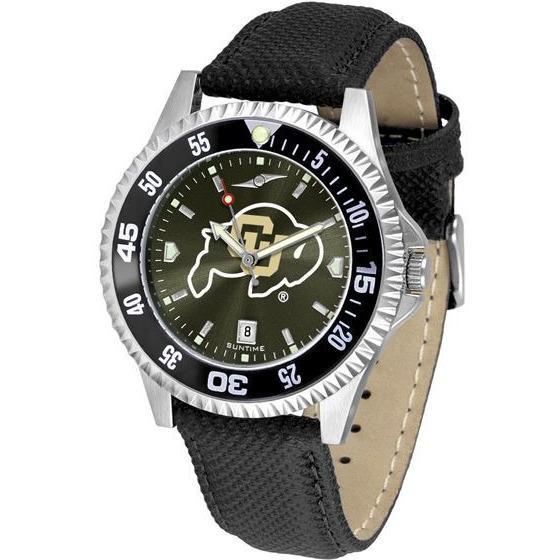 Colorado Buffaloes Mens Competitor Ano Poly/Leather Band Watch w/ Colored Bezel-Watch-Suntime-Top Notch Gift Shop