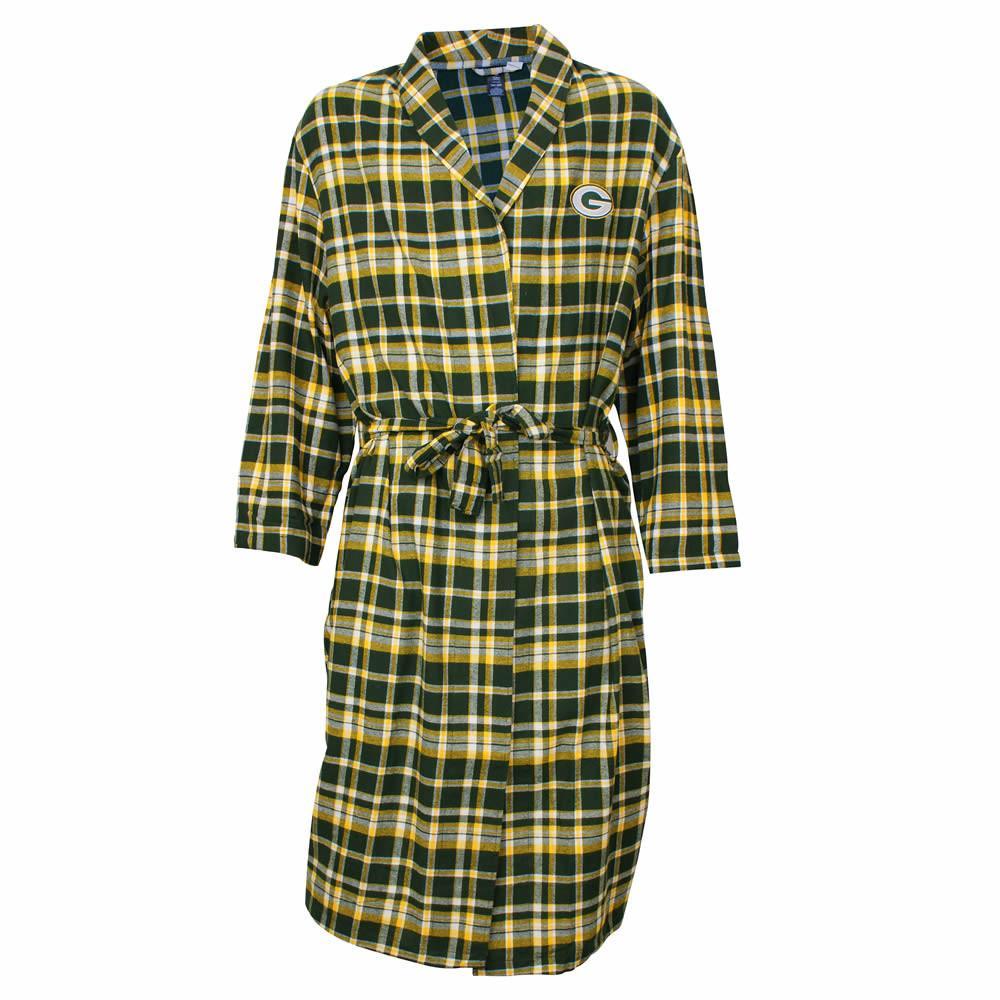 Green Bay Packers Mens Hunter/Gold Plaid Flannel Bathrobe