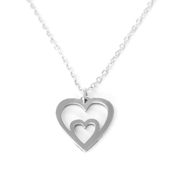 Hand Crafted Sterling Silver Double Heart Necklace-Necklace-Carved Solutions-Top Notch Gift Shop