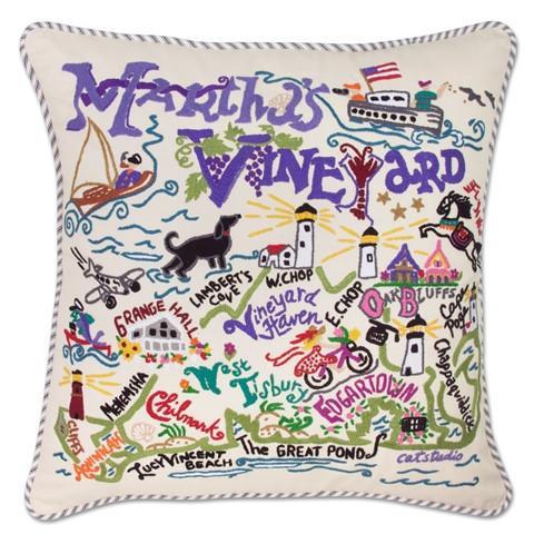Martha's Vineyard Embroidered CatStudio Pillow-Pillow-CatStudio-Top Notch Gift Shop