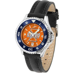 Illinois Fighting Illini Ladies Competitor Ano Poly/Leather Band Watch w/ Colored Bezel-Watch-Suntime-Top Notch Gift Shop