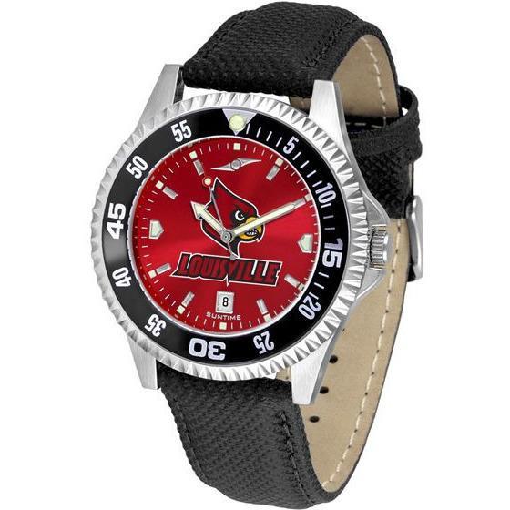 Louisville Cardinals Mens Competitor Ano Poly/Leather Band Watch w/ Colored Bezel-Watch-Suntime-Top Notch Gift Shop