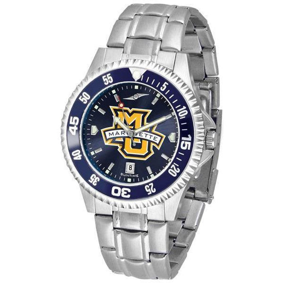 Marquette Golden Eagles Mens Competitor AnoChrome Steel Band Watch w/ Colored Bezel-Watch-Suntime-Top Notch Gift Shop