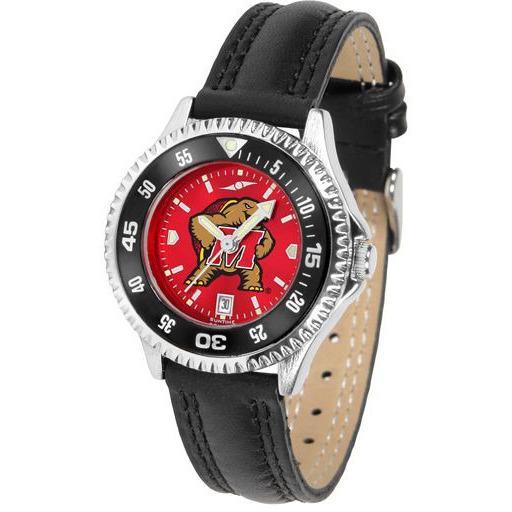 Maryland Terrapins Ladies Competitor Ano Poly/Leather Band Watch w/ Colored Bezel-Watch-Suntime-Top Notch Gift Shop