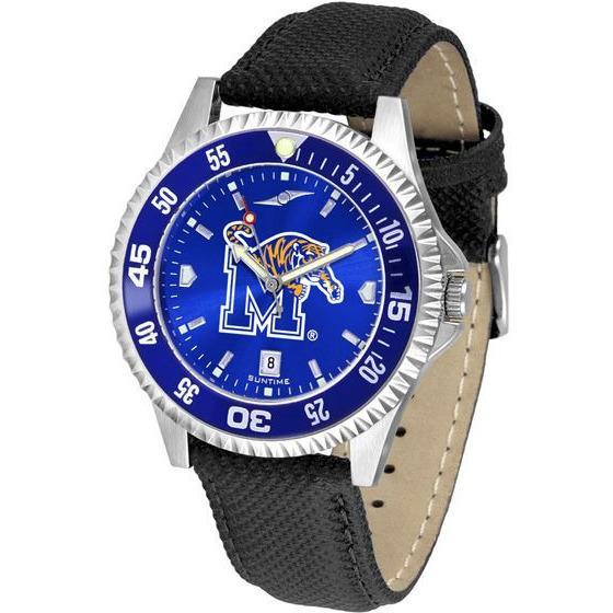Memphis Tigers Mens Competitor Ano Poly/Leather Band Watch w/ Colored Bezel-Watch-Suntime-Top Notch Gift Shop