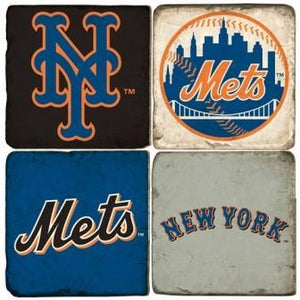 New York Mets Italian Marble Coasters with Wrought Iron Holder (set of 4)-Coasters-Studio Vertu-Top Notch Gift Shop
