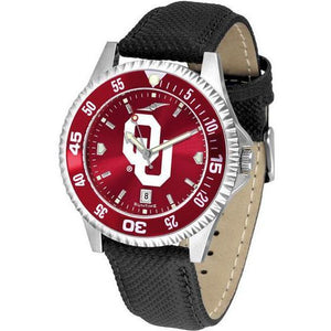 Oklahoma Sooners Mens Competitor Ano Poly/Leather Band Watch w/ Colored Bezel-Watch-Suntime-Top Notch Gift Shop
