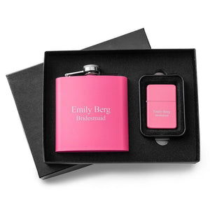 Pink 6oz Matte Flask & Lighter Personalized Gift Set-Flask-JDS Marketing-Top Notch Gift Shop