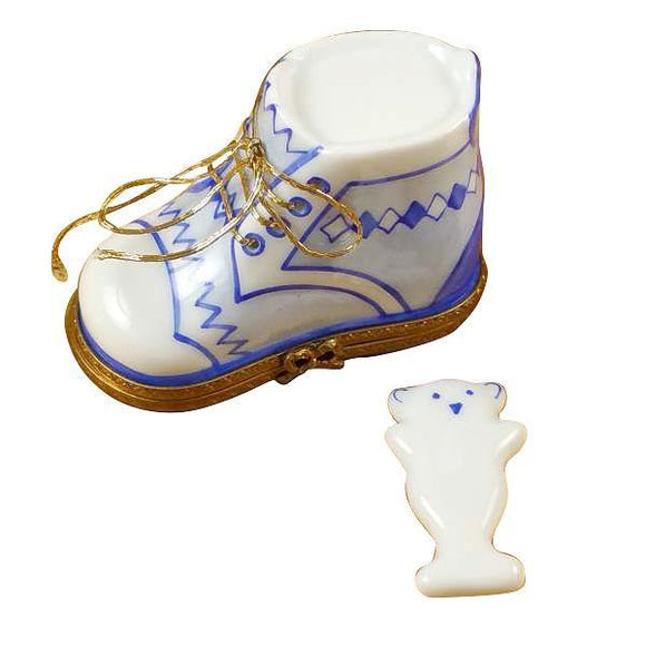 Baby Shoe with Plaque Blue Limoges Box by Rochard™-Limoges Box-Rochard-Top Notch Gift Shop
