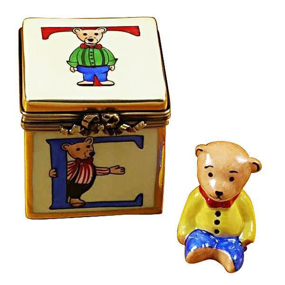 Block With Bear Limoges Box by Rochard™-Limoges Box-Rochard-Top Notch Gift Shop