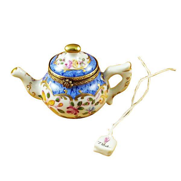 Teapot Blue Scales with Tea Bag Limoges Box by Rochard™-Limoges Box-Rochard-Top Notch Gift Shop