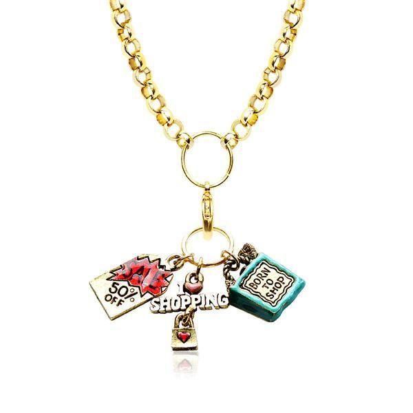Shopper Mom Charm Necklace in Gold-Necklace-Whimsical Gifts-Top Notch Gift Shop