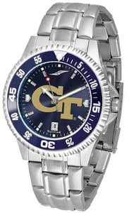 Georgia Tech Yellow Jackets Mens Competitor AnoChrome Steel Band Watch w/ Colored Bezel-Watch-Suntime-Top Notch Gift Shop