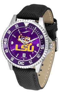 Louisiana State Tigers Mens Competitor Ano Poly/Leather Band Watch w/ Colored Bezel-Watch-Suntime-Top Notch Gift Shop