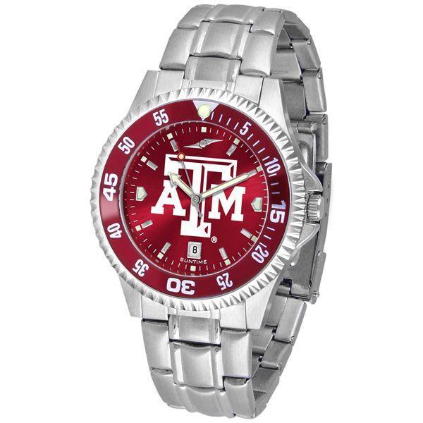 Texas A&M Aggies Mens Competitor AnoChrome Steel Band Watch w/ Colored Bezel-Watch-Suntime-Top Notch Gift Shop