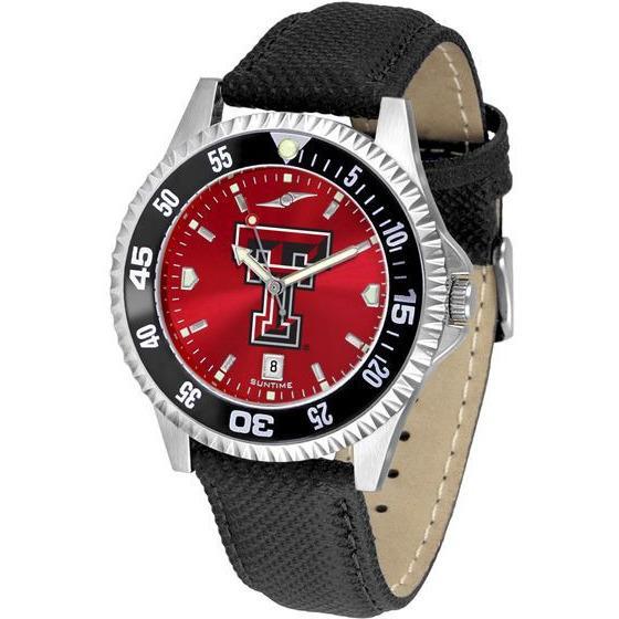 Texas Tech Red Raiders Mens Competitor Ano Poly/Leather Band Watch w/ Colored Bezel-Watch-Suntime-Top Notch Gift Shop
