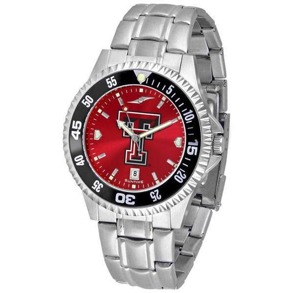 Texas Tech Red Raiders Mens Competitor AnoChrome Steel Band Watch w/ Colored Bezel-Watch-Suntime-Top Notch Gift Shop