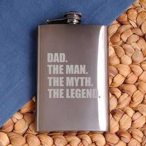 The Man. The Myth. The Legend. Gunmetal Personalized Flask-Flask-JDS Marketing-Top Notch Gift Shop