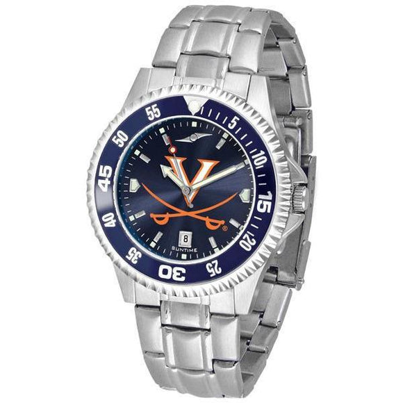 Virginia Cavaliers Mens Competitor AnoChrome Steel Band Watch w/ Colored Bezel-Watch-Suntime-Top Notch Gift Shop